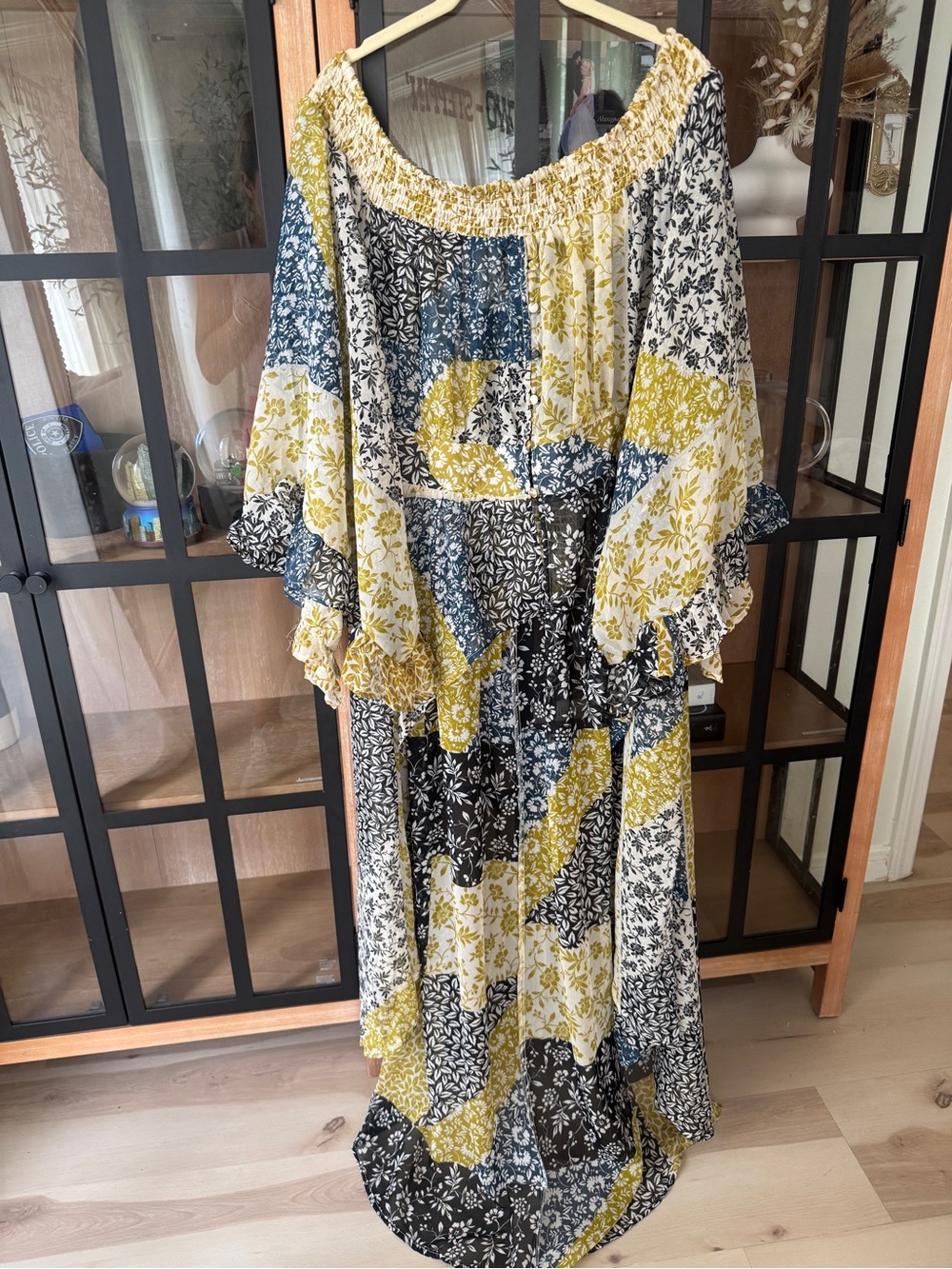 Anthropologie Patchwork Floral Maxi Dress Tunic Top Yellow, Blue, Black, White